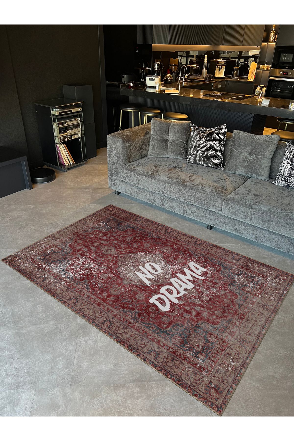 Written Koleksiyonu Bordo Motifli No Drama Yazılı Desenli Modern Dekoratif Halı 02