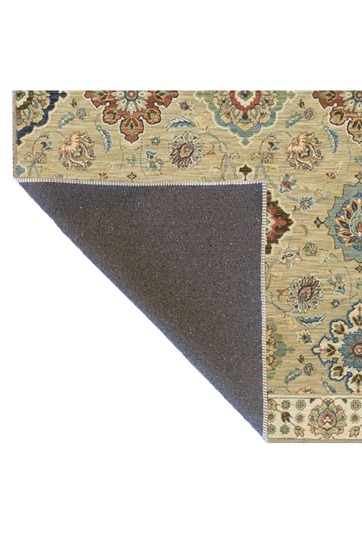 Bej Temalı Geleneksel Motif Desenli Vintage Dekoratif Halı 3907