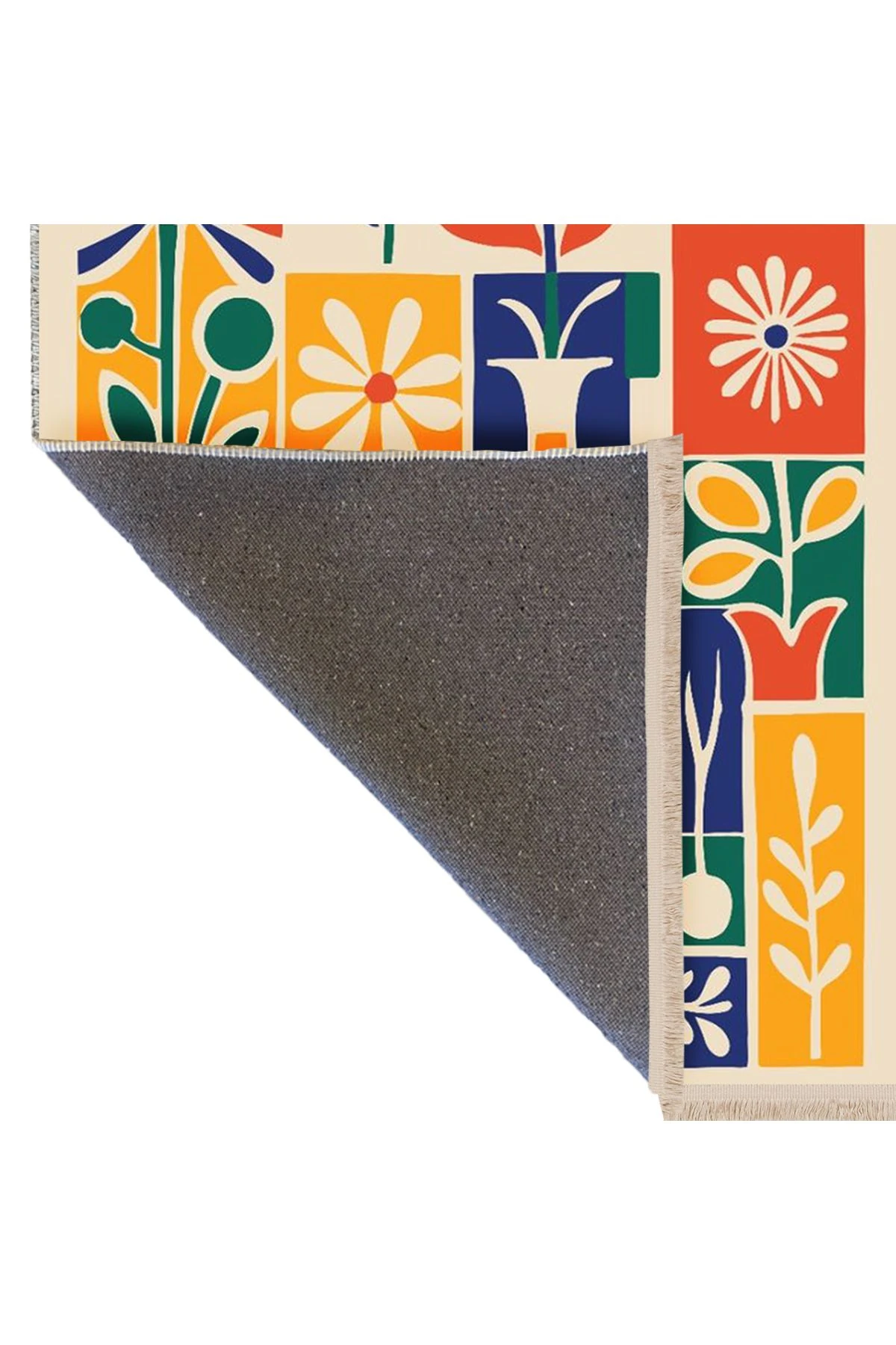 Özge Koleksiyonu Çok Renkli Çiçek Vazo Temalı Dokuma Taban Modern Dekoratif Halı özge13