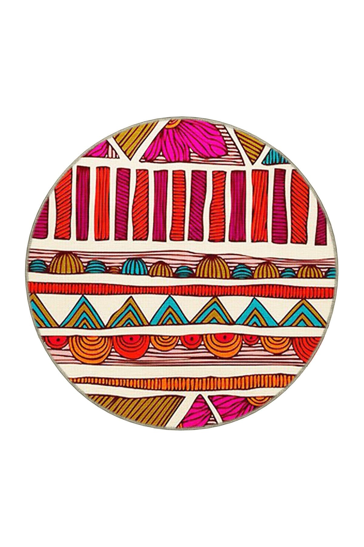 Çok Renkli Soyut Geometrik Desenli Etnik Vintage Dekoratif Halı 3836
