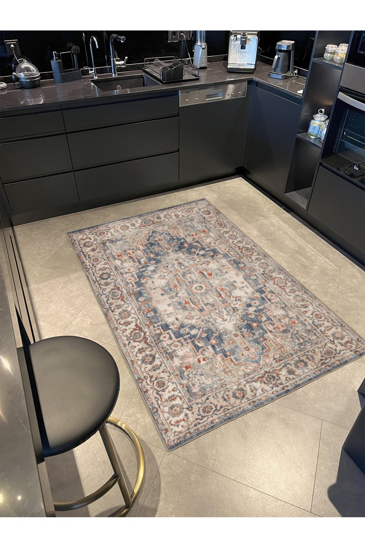 Modern Krem Geleneksel Desenli Renkli Dekoratif Halı miravip607