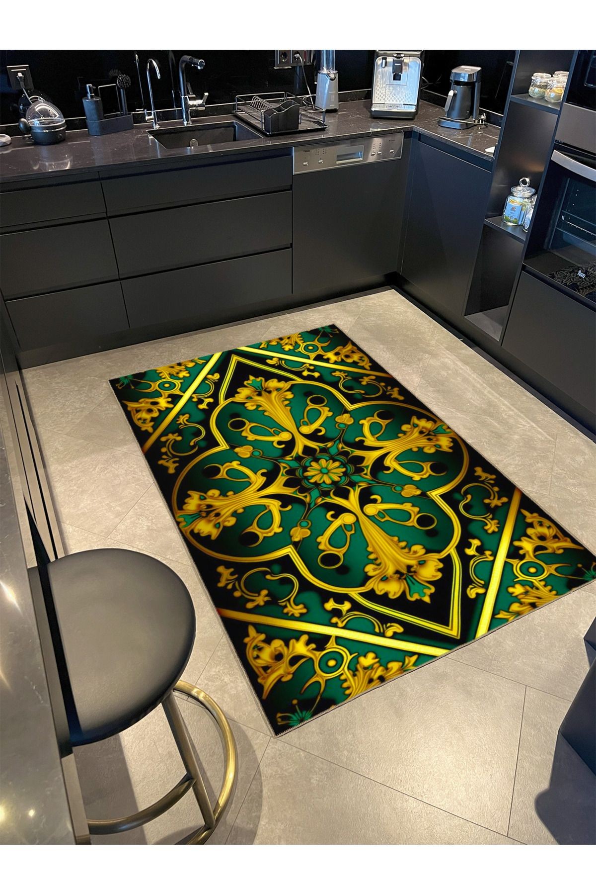Sarı Etnik Desenli Dokuma Taban Halı ve Yıkanabilir Halı miravip10358