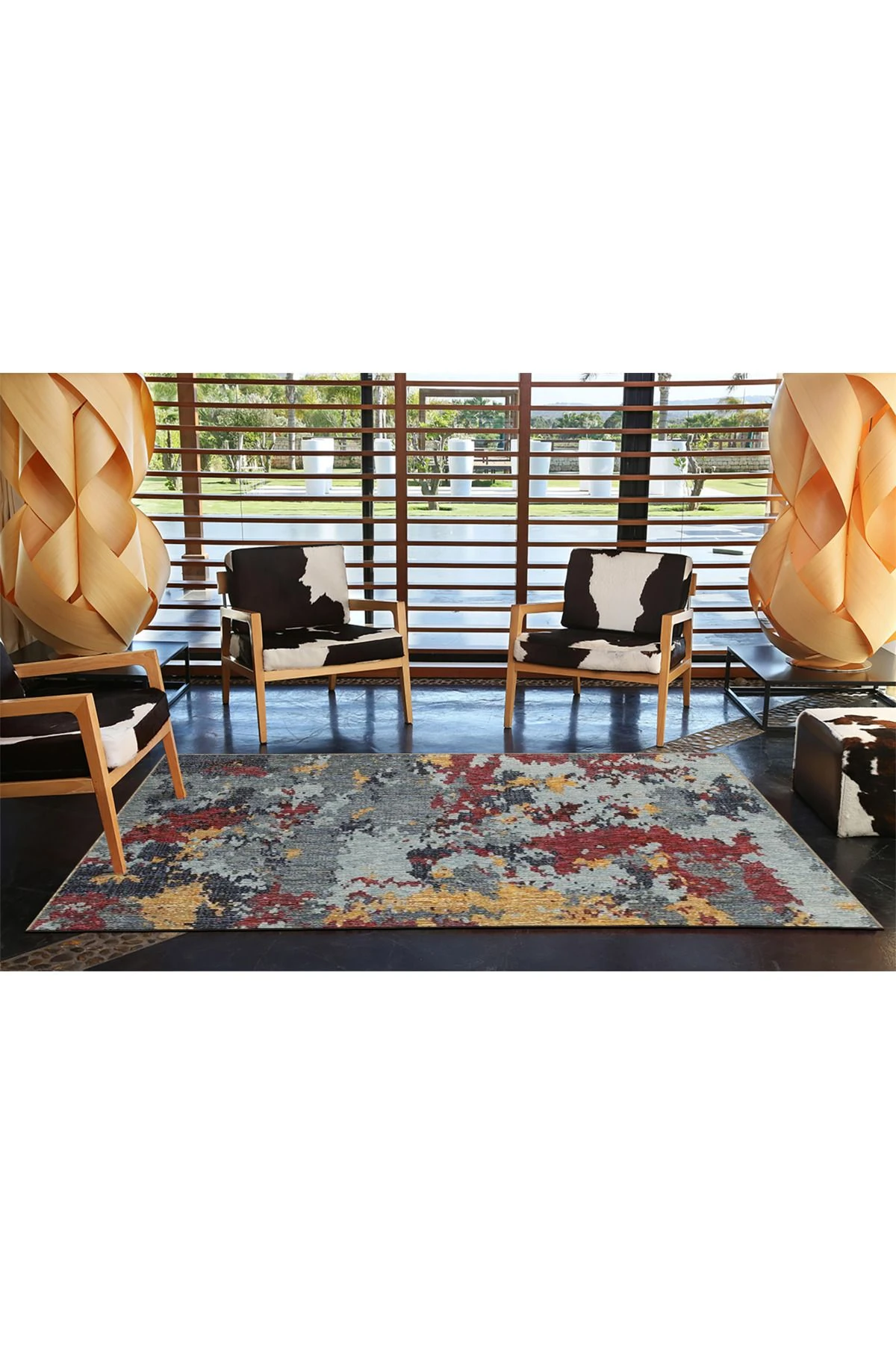 Çok Renkli Abstract Soyut Desenli Saçaklı Modern Dekoratif Halı 4602