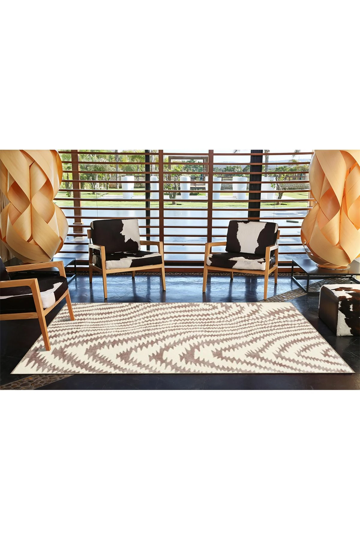 Gri Krem Çapraz Modern Dokuma Taban Halı miravip481