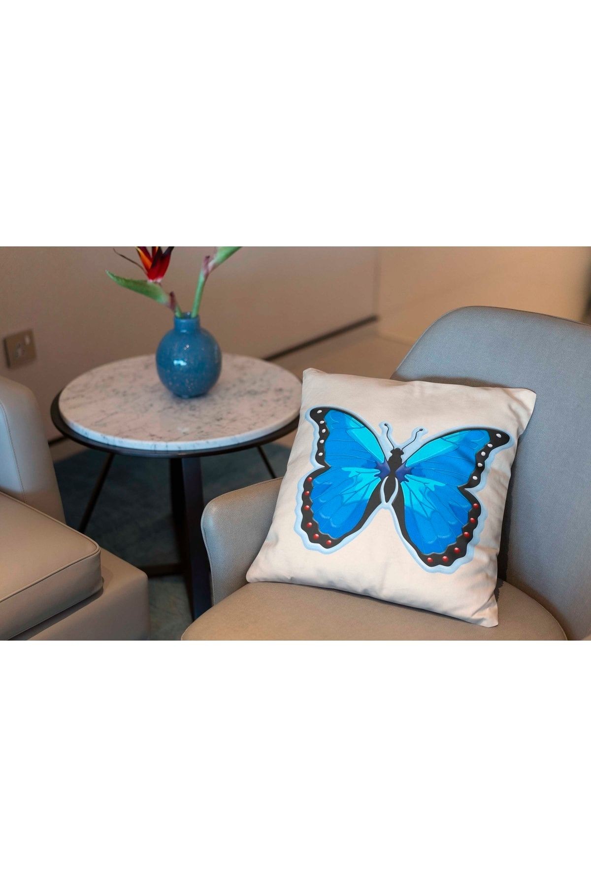 Kırlent 1025 Mavi Kelebek Temalı Kırlent Kılıfı Pillow39
