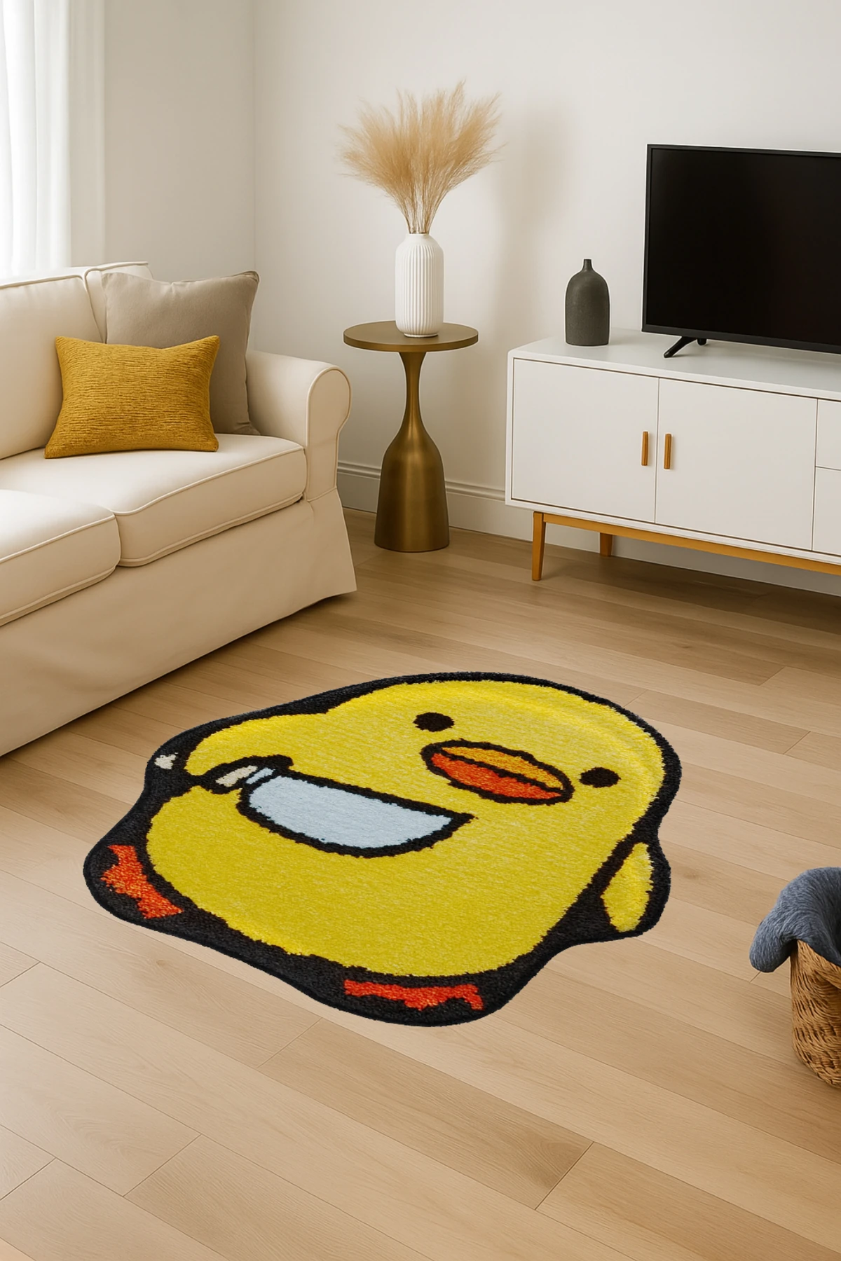 MOSSO Sarı Tema Ördek Figürü Desenli Dokuma Taban Modern Dekoratif Halı mosso346