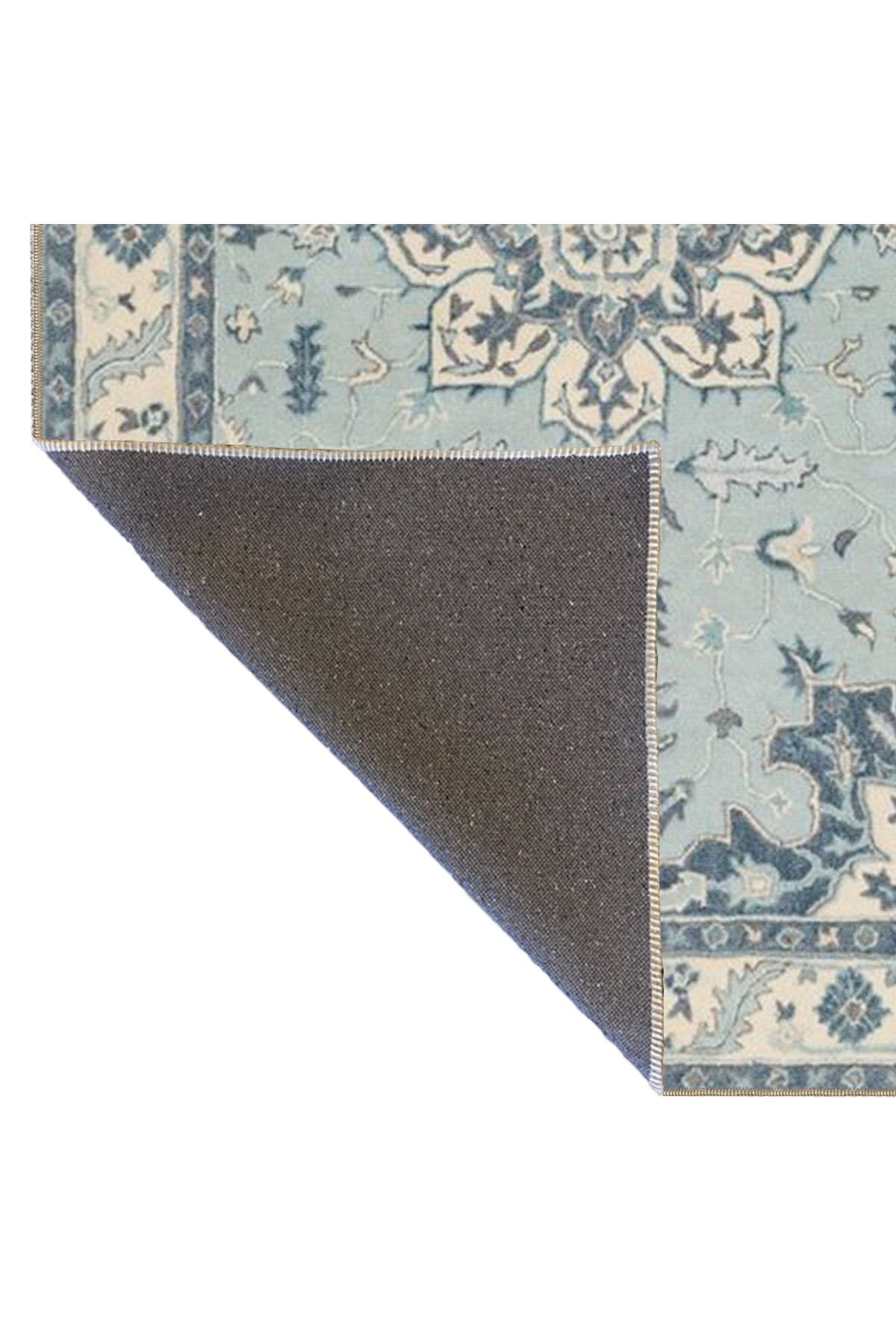 Açık Mavi Temalı Geleneksel Motif Çiçek Desenli Vintage Dekoratif Halı 4537