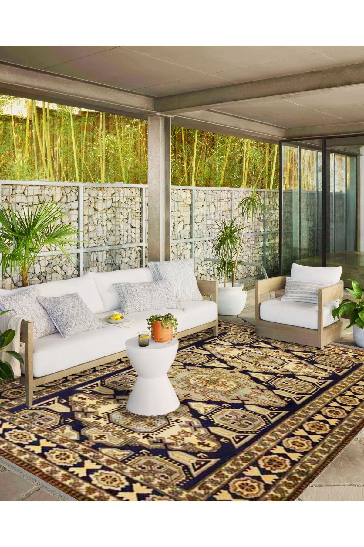 İnci Koleksiyonu Siyah Bej Tema Etnik Geleneksel Desenli Dokuma Taban Vintage Dekoratif Halı inci21