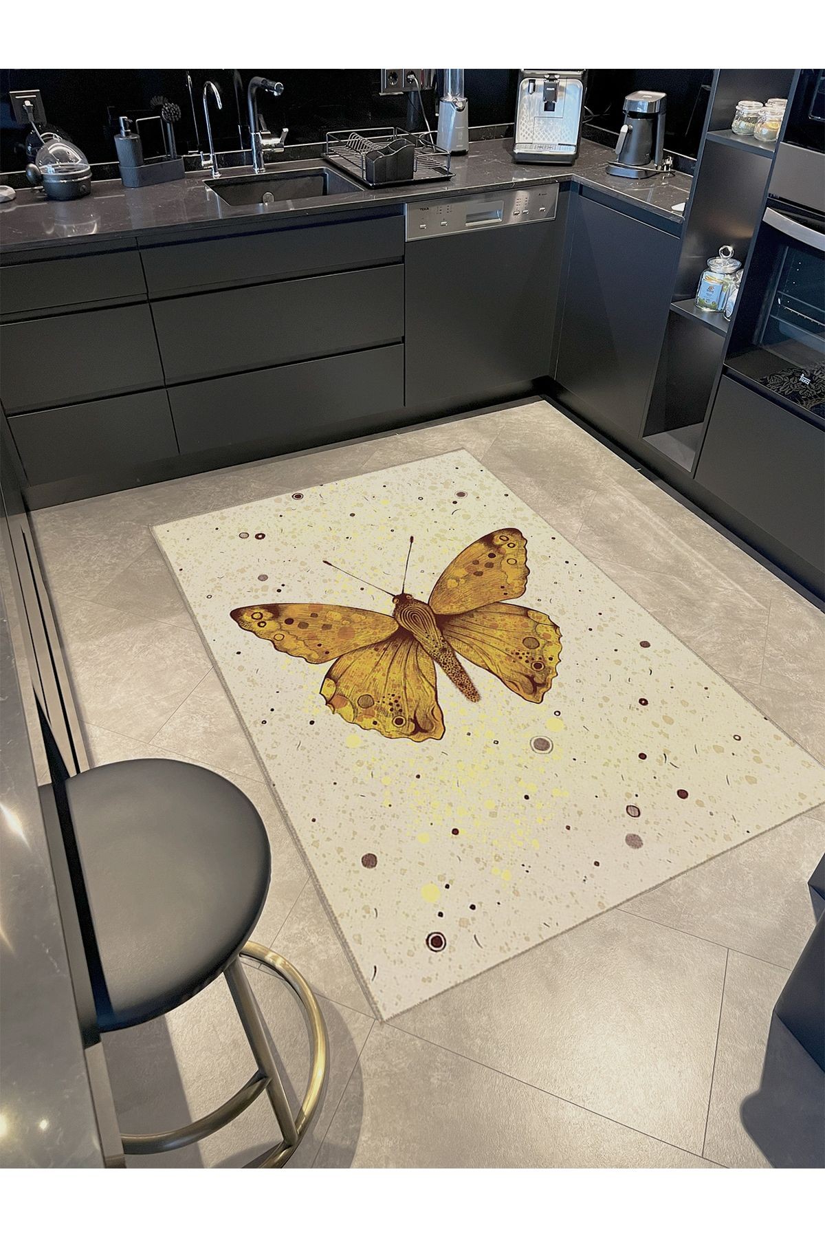 Buse Koleksiyonu Sarı Kelebek Desenli Dokuma Taban Modern Dekoratif Halı buse32