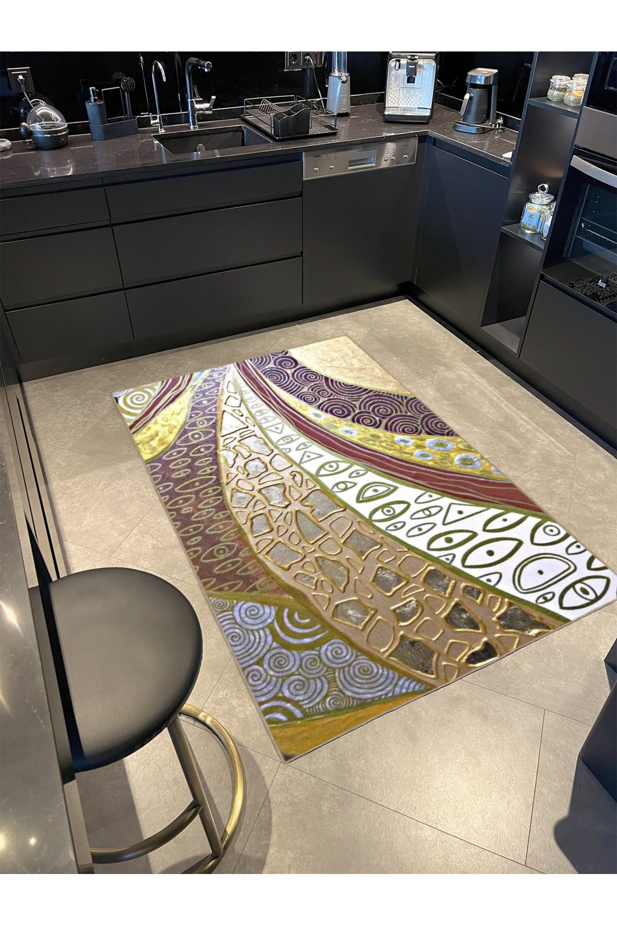 Kahverengi Modern Çok Renkli Etnik Desenli Dekoratif Yıkanabilir Halı miravip8489