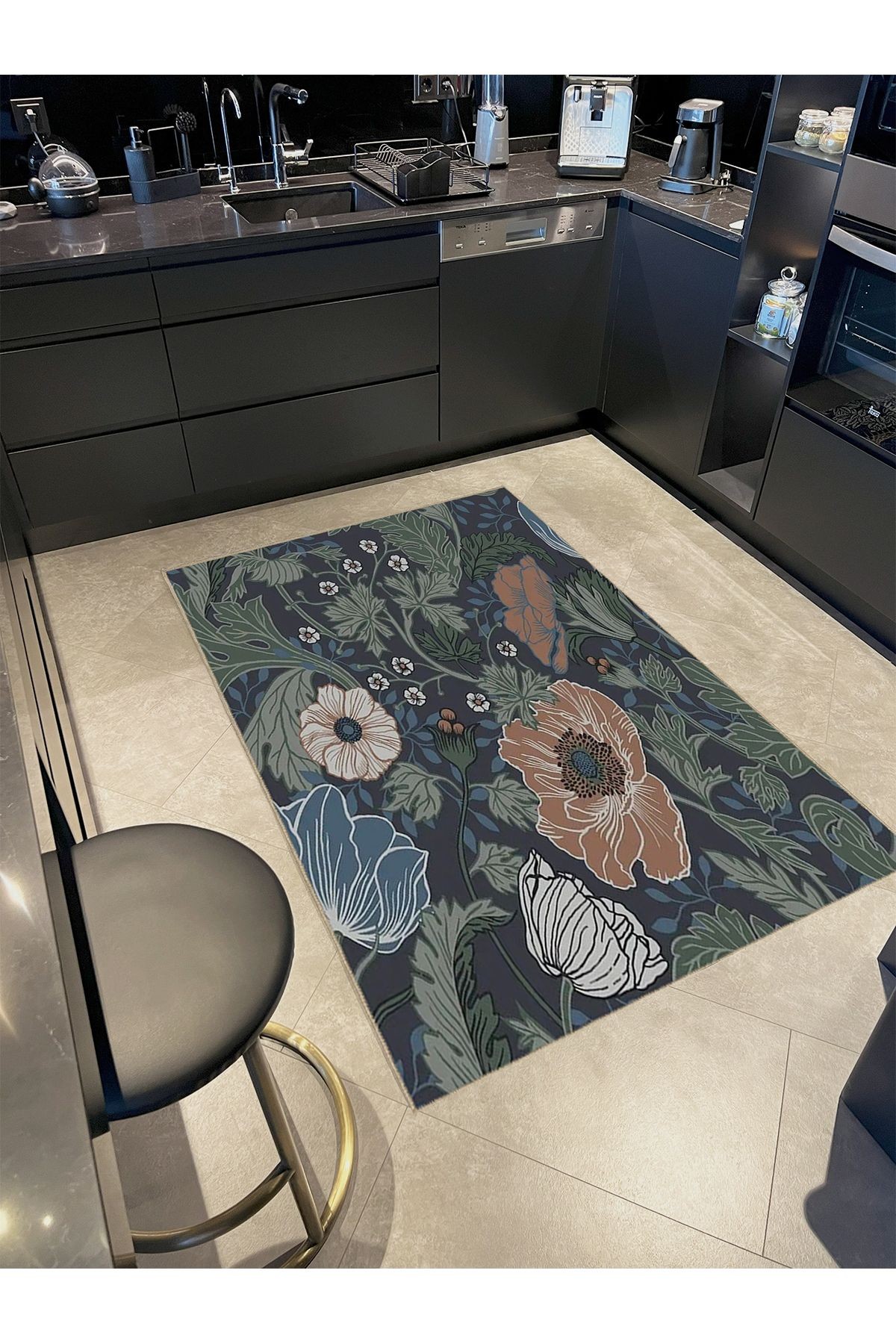 Tuğrul Koleksiyonu Çok Renkli Sarmaşıklar ve Çiçekler Desenli Dokuma Taban Modern Dekoratif Halı 28