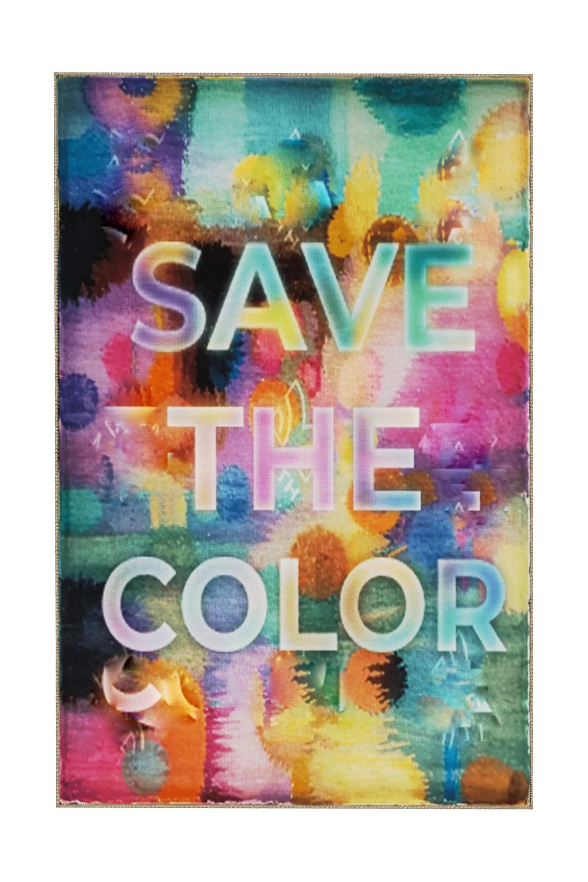 Written Koleksiyonu Çok Renkli Save The Color Yazılı Desenli Modern Dekoratif Halı 08