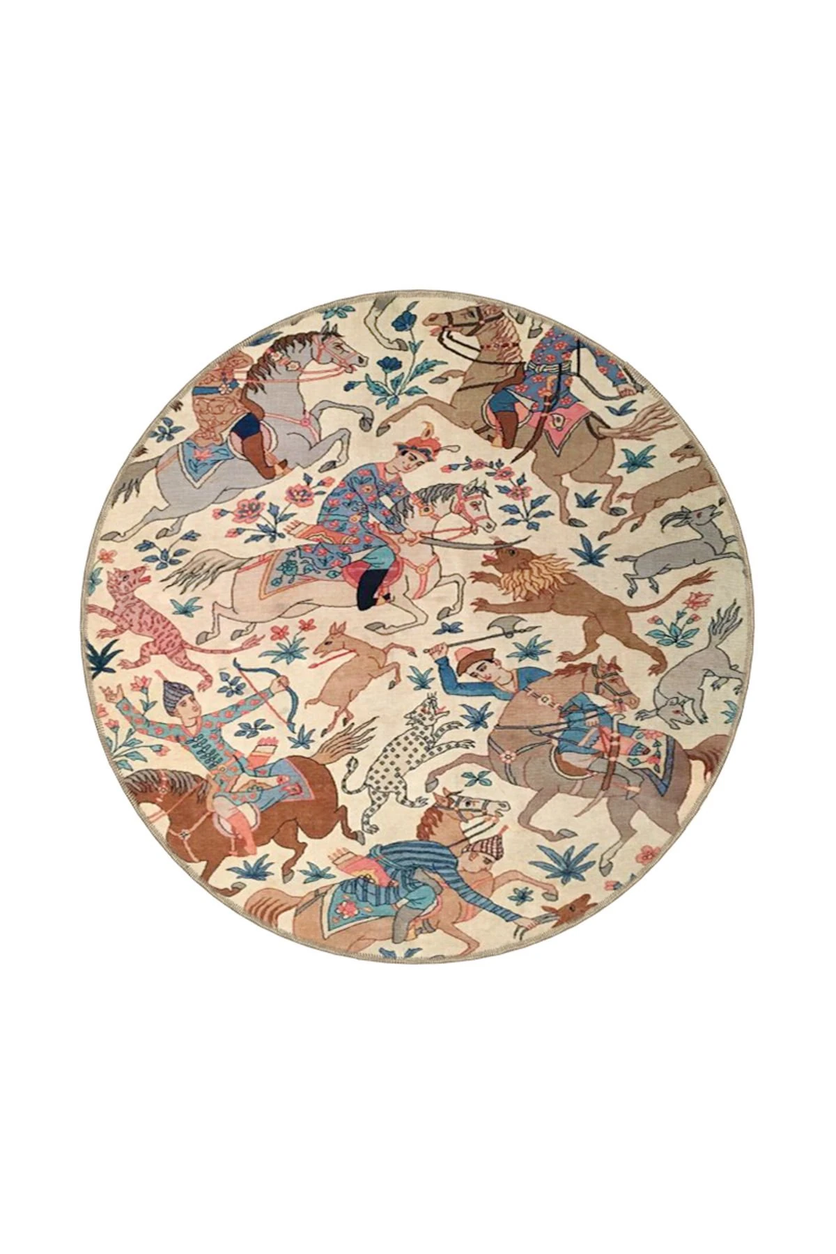 Krem Tonlarda Ağaçlı Hayvanlı Desenli Dokuma Taban Halı miravip395