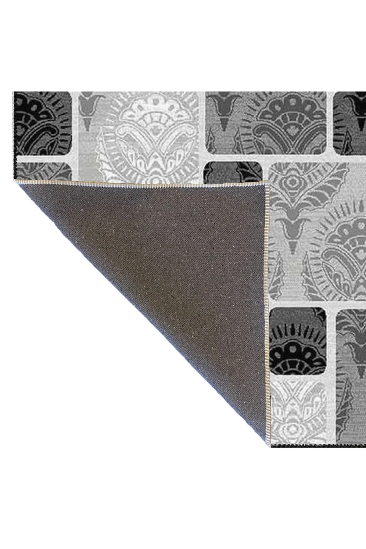 Siyah Beyaz Kareli Geometrik Temalı Dokuma Taban Halı ve Yıkanabilir Halı miravip9824