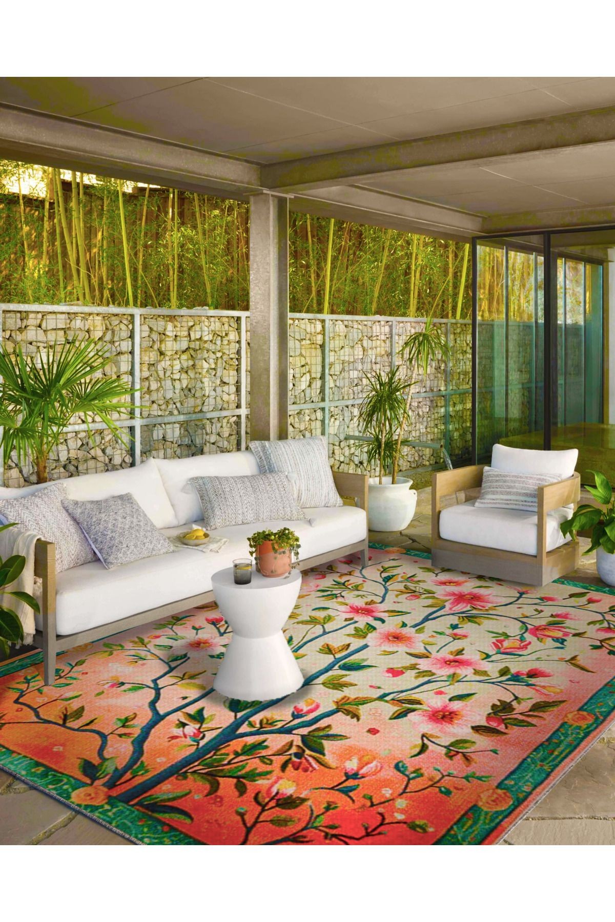 Paris Koleksiyonu Pembe Tonlar Floral Çiçek Ağacı Desenli Kreatif Modern Dekoratif Halı 147