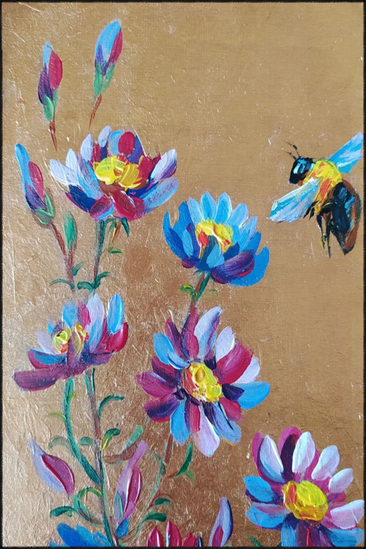 Floral Çiçek Temalı Dokuma Taban Yıkanabilir Halı miravip8769
