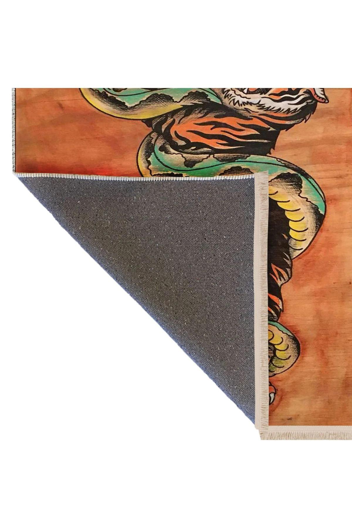 İnci Koleksiyonu Turuncu Tema Kaplan ve Yılan Desenli Dokuma Taban Modern Dekoratif Halı inci22