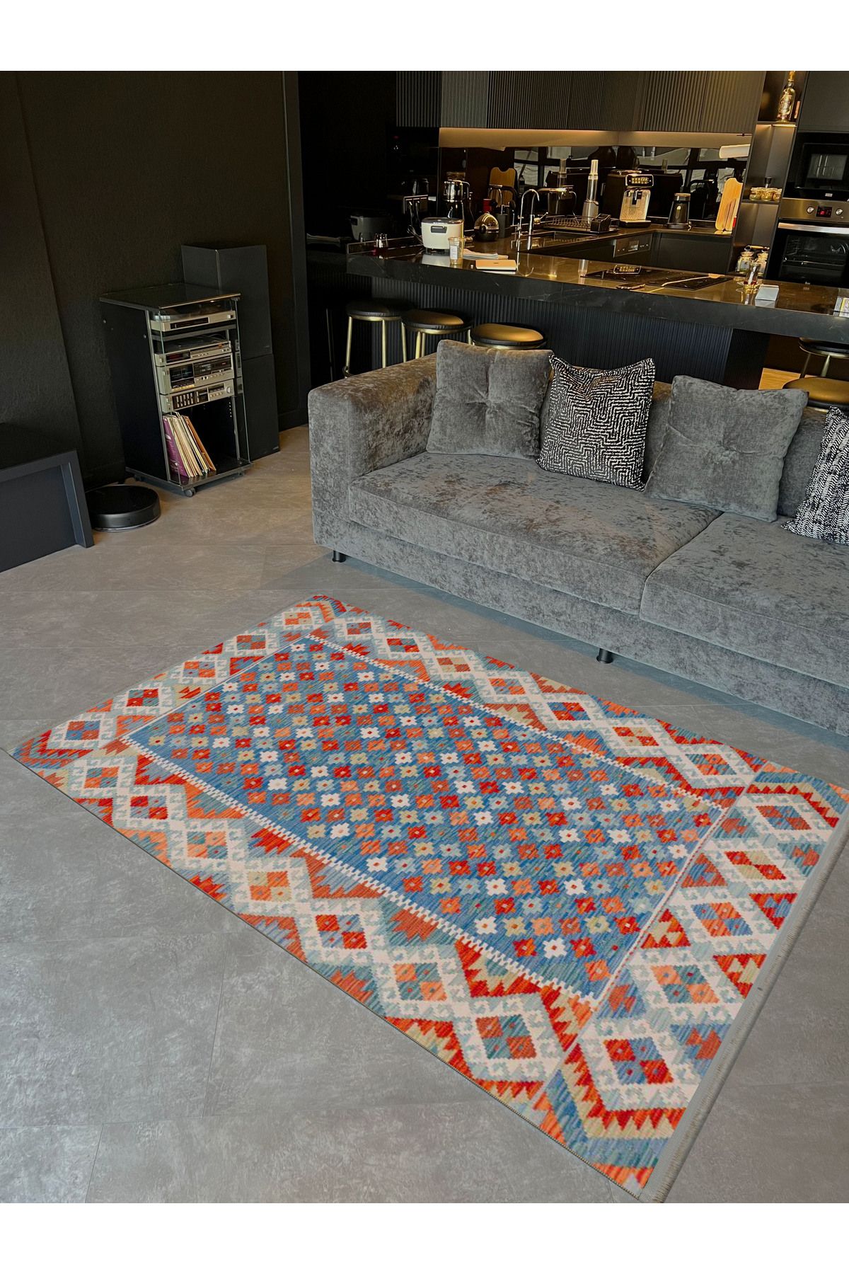 Güney Koleksiyonu Mavi Kırmızı Tema Etnik Motifli ve Geleneksel Desenli Vintage Dekoratif Halı 42