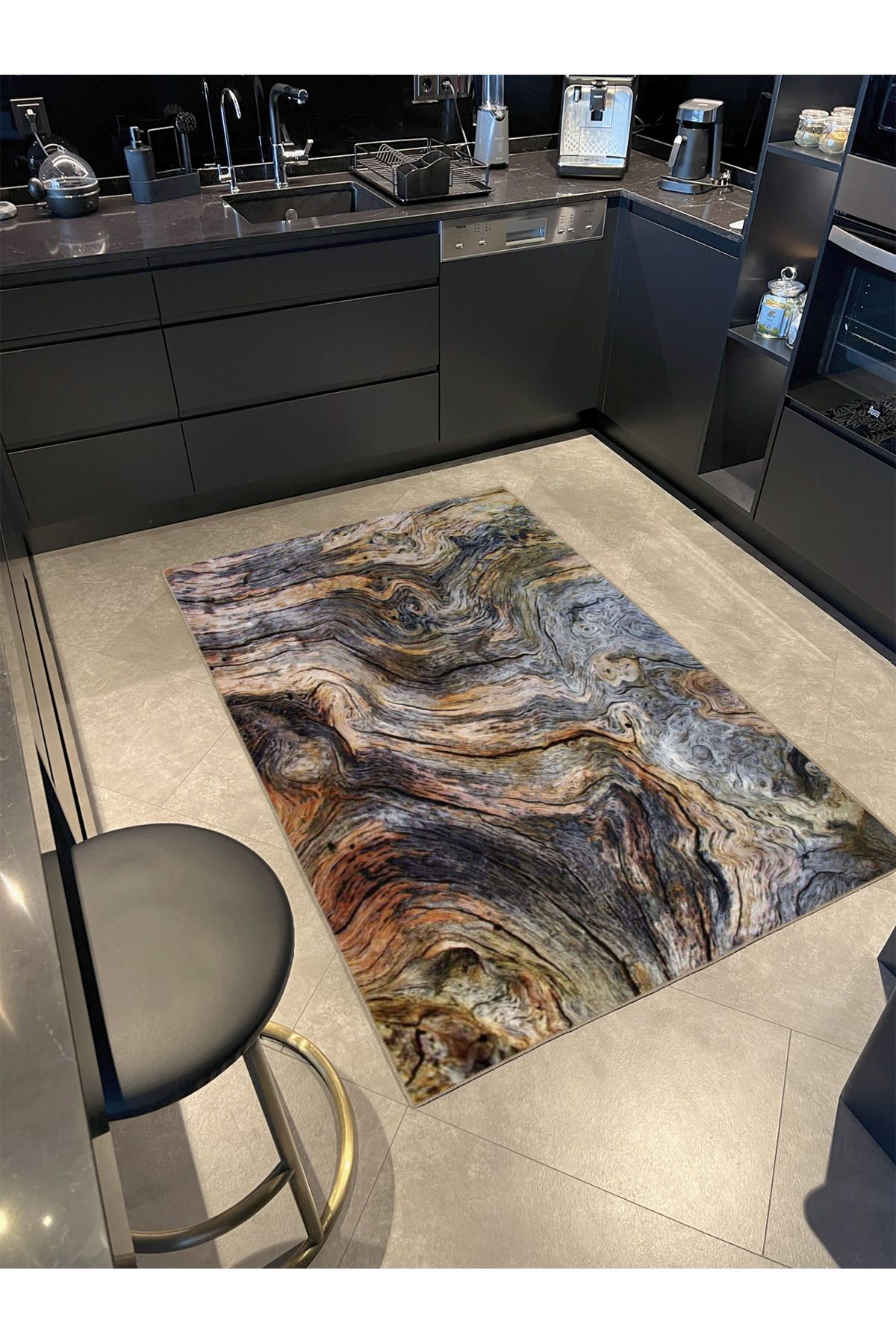 Kahverengi Jüpiterr Dalgalı Desenli Yıkanabilir Dekoratif Halı miravip8038