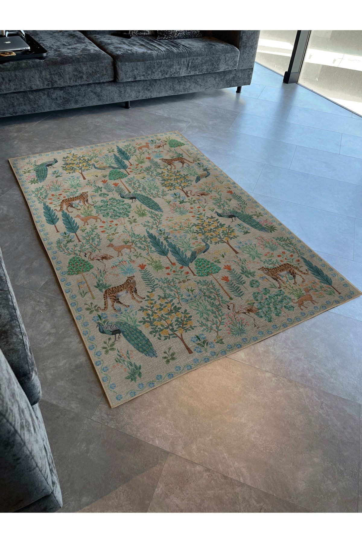 Floral Mira Bej Pastel Botanik Tema Dokuma Taban Halı Mira 1318