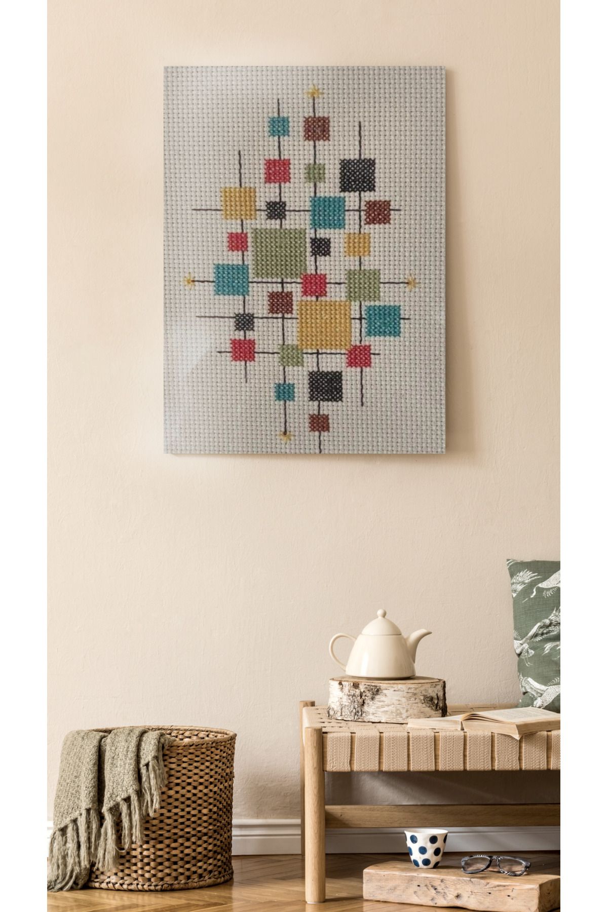 Kanvas Tablo KAreli Geometrik Çok Renkli Temalı Desenli Temalı Tablo