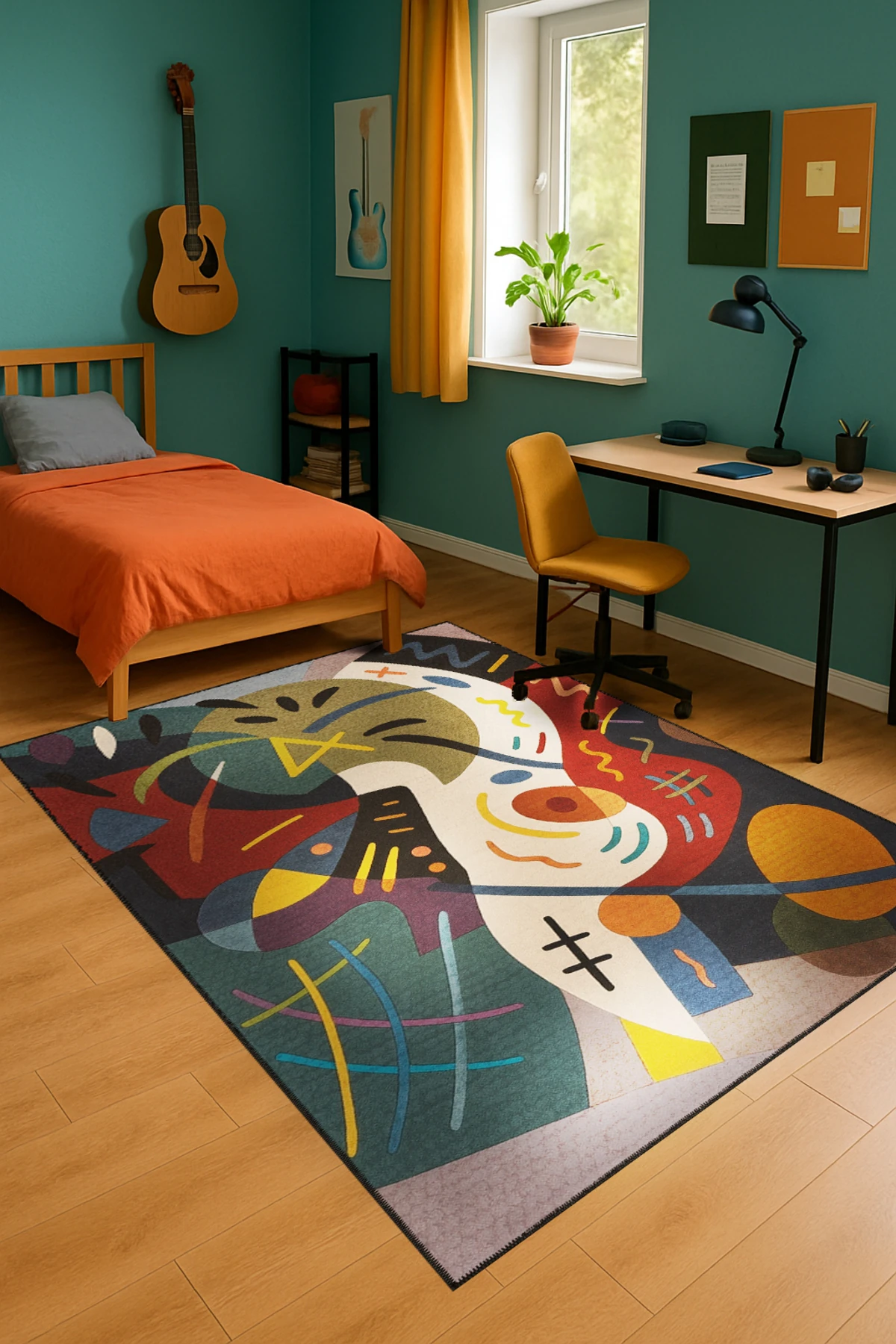 MOSSO Grafiti Motifli Desen Dokuma Taban Vintage Dekoratif Halı mosso905