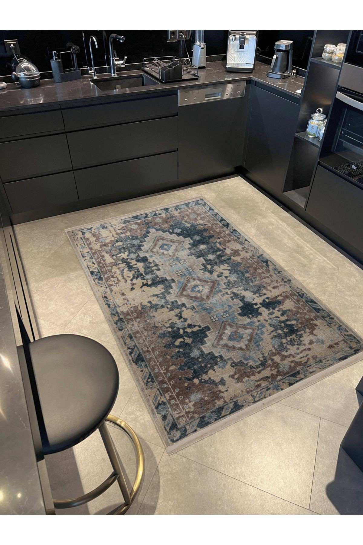 Açık Ton Çok Renkli Soyut Geleneksel Motif Desenli Vintage Dekoratif Halı 2981