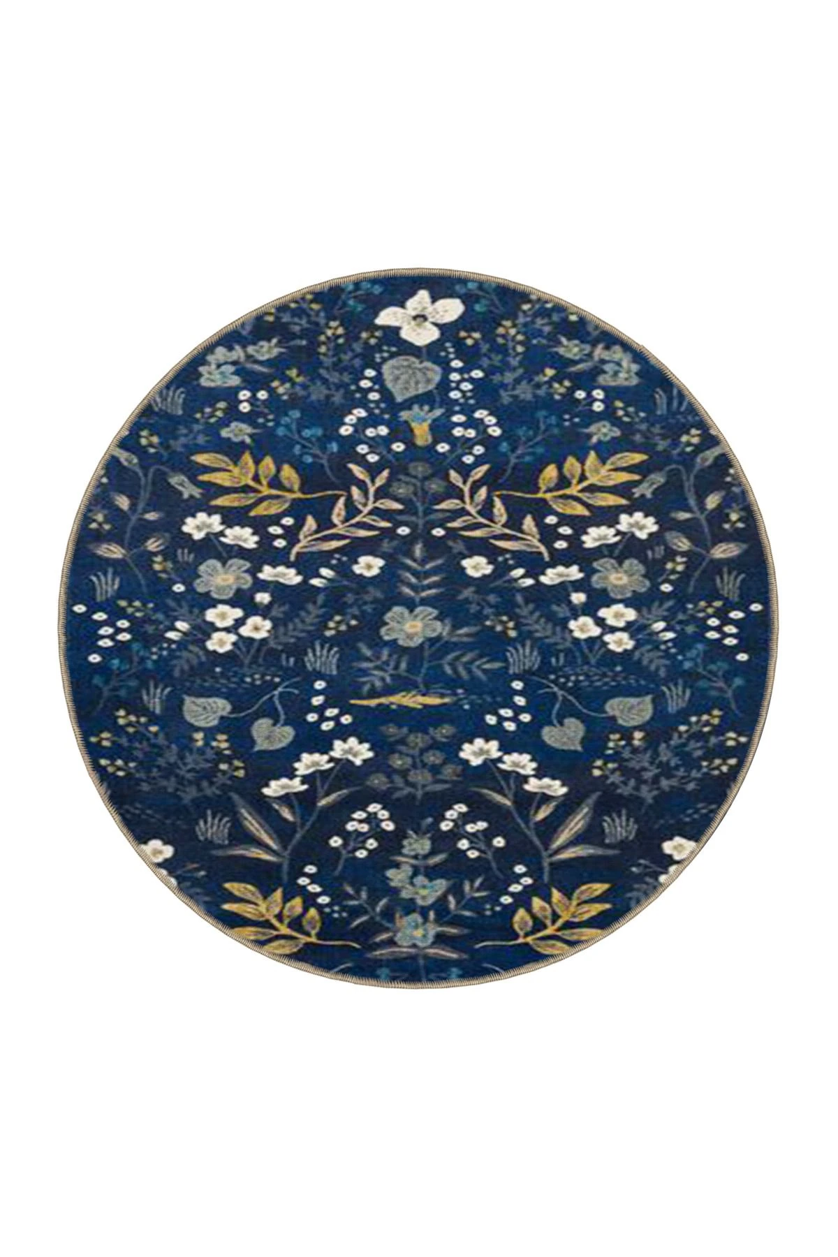 Lacivert Renkli Çiçekli Floral Geometrik Modern Dekoratif Halı miravip156