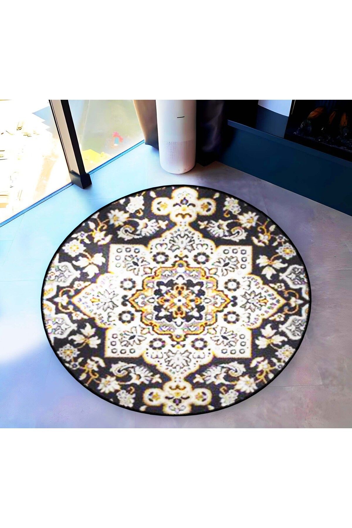 Kahve Bej Temalı Etnik Motif Geleneksel Desenli Yuvarlak Dokuma Taban Vintage Dekoratif Halı 6233