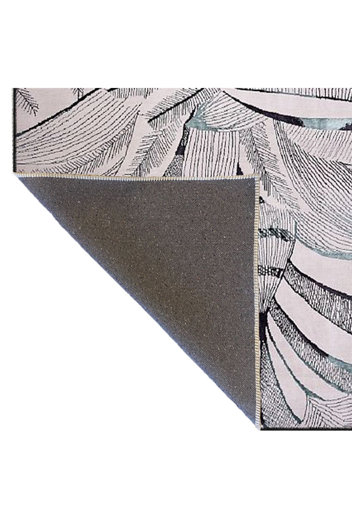 Modern Gri Yapraklı Desenli Dekoratif Dokuma Taban Halı miravip519