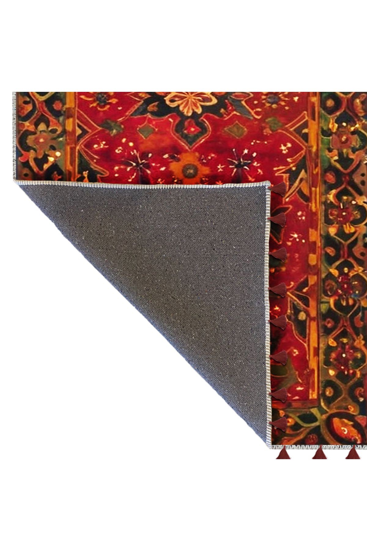 Royal Çiçek Figürlerİ Desenli Püskül Detaylı Dokuma Taban Dekoratif Halı royal39