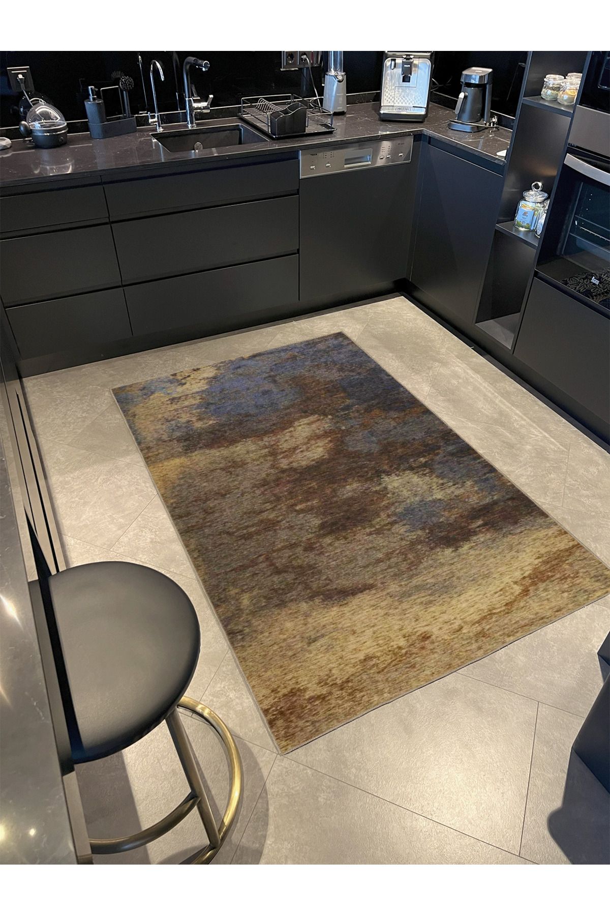 Mermer Kahverengi Modern Desenli Dekoratif Halı miravip937