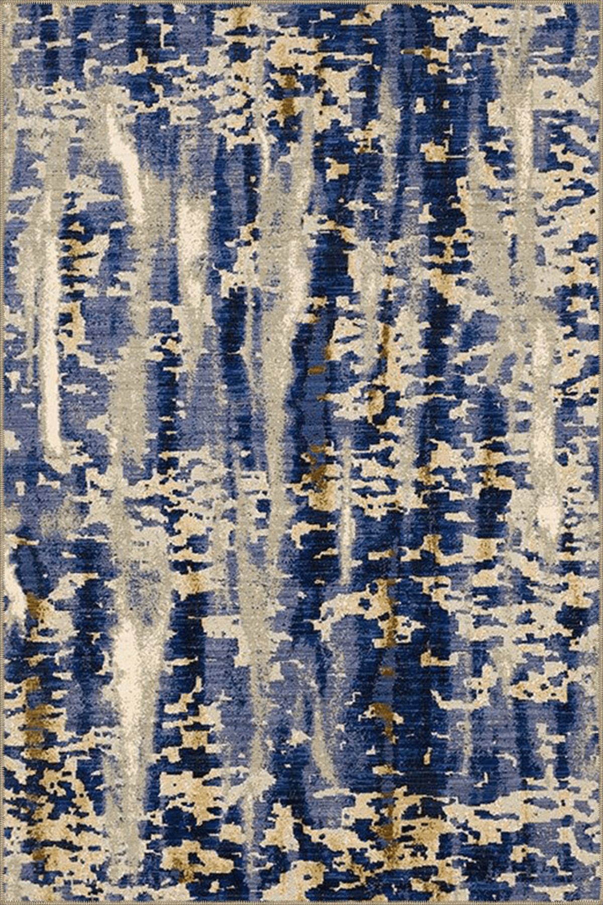 Mavi Temalı Abstract Soyut Desenli Kreatif Modern Dekoratif Halı 4606