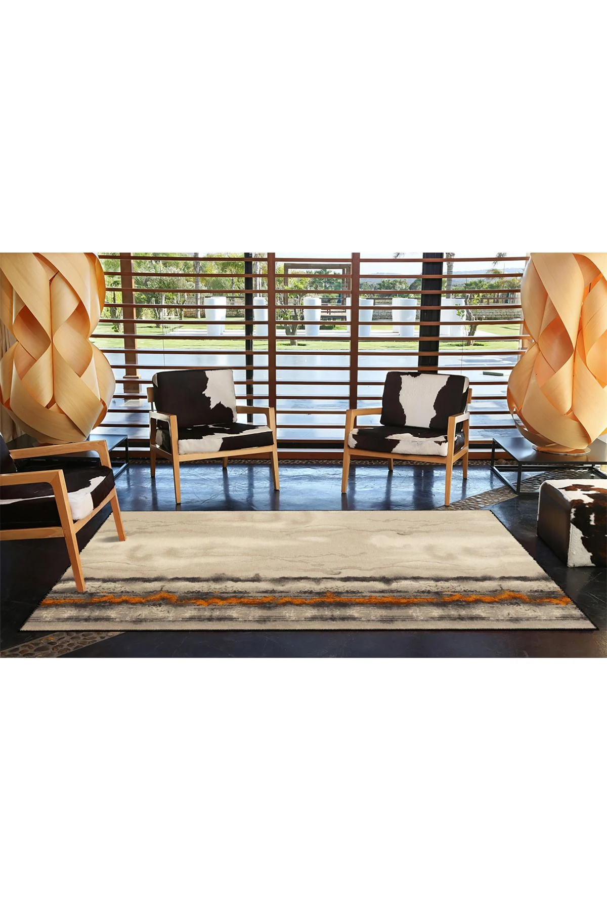 Krem Renkli Desenli Modern Desenli Dokuma Taban ve Dekoratif Yıkanabilir Halı miravip8597