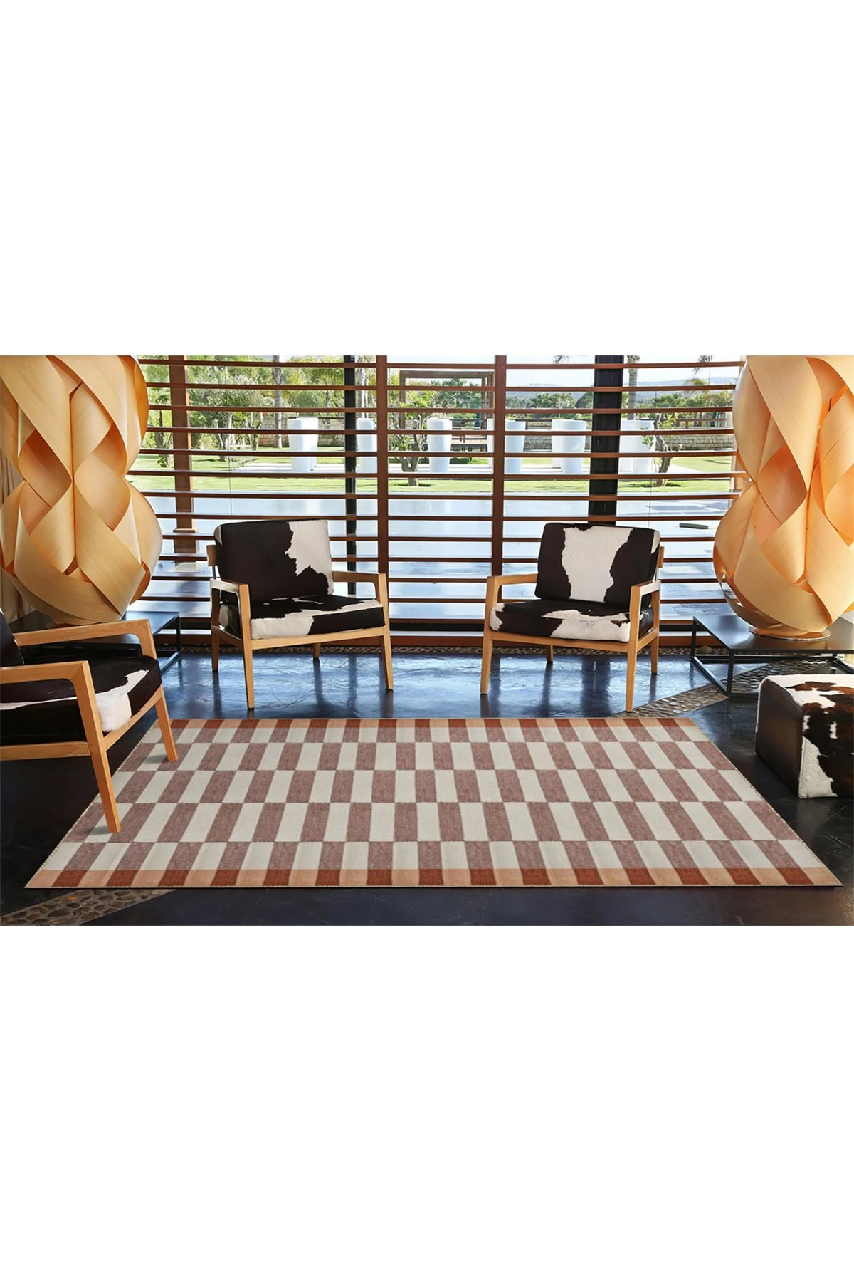 Kahverengi Kırmızı Geometrik Desenli Dekoratif Halı 4191