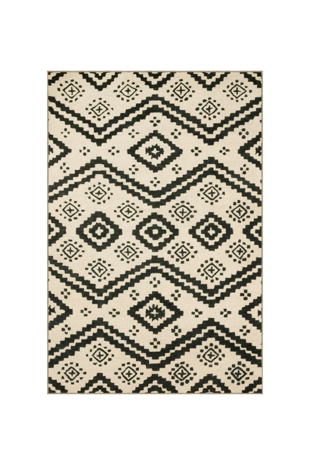 Krem Baklava Çapraz Geometrik Desenli Dokuma Taban Halı miravip341