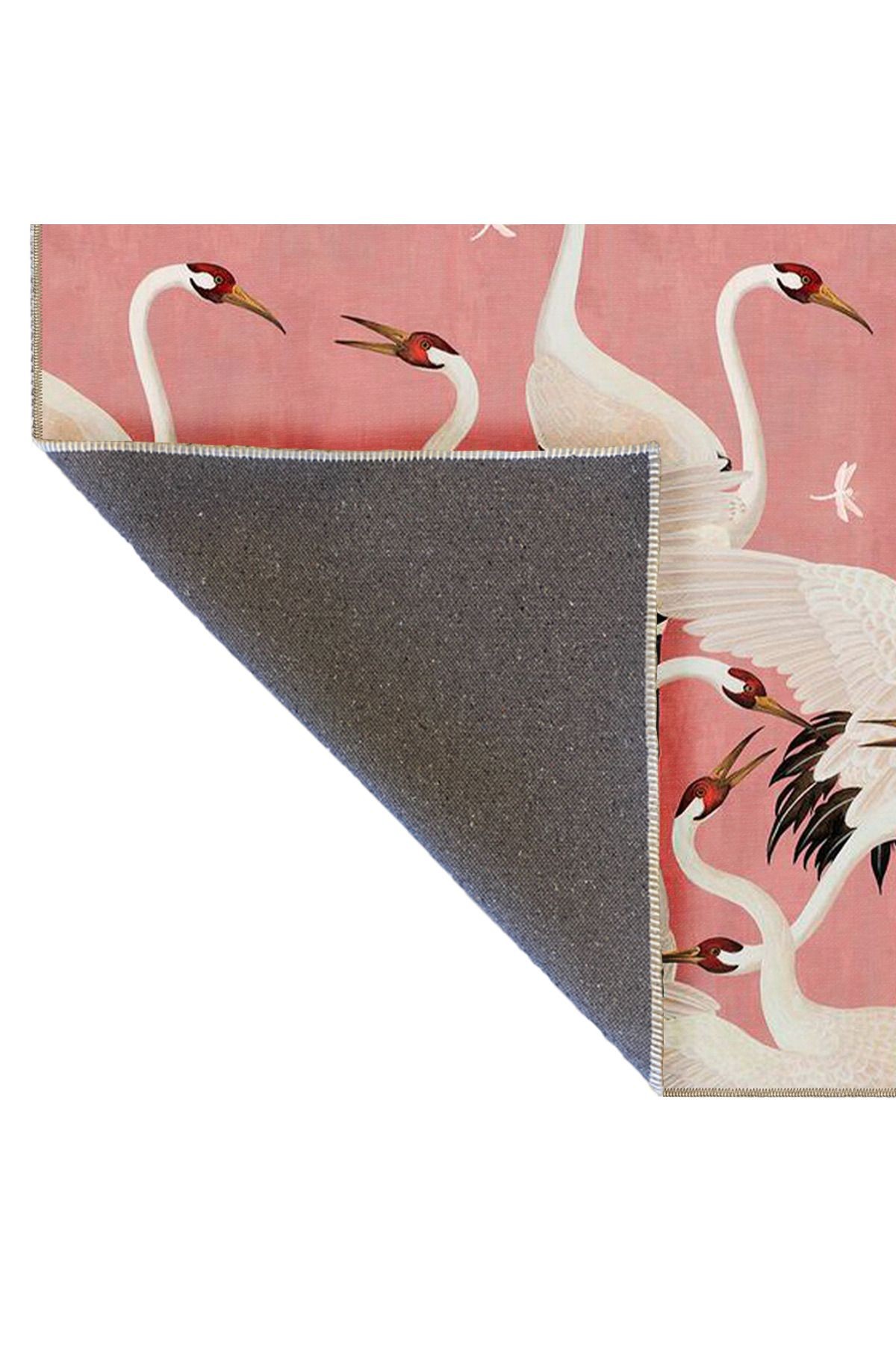 Pudra Pembe Temalı Soyut Leylek Desenli Modern Dekoratif Halı 5064