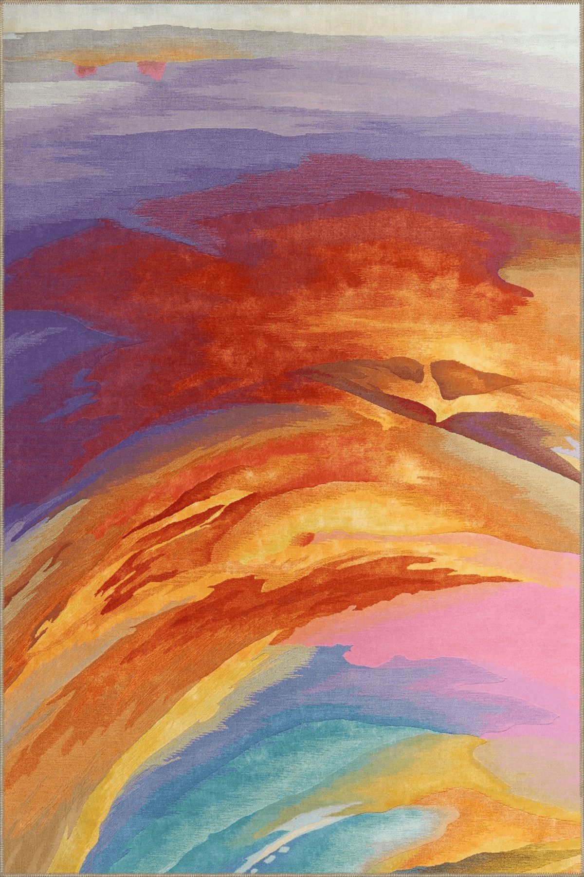 Çok Renkli Abstract Soyut Desenli Saçaklı Modern Dekoratif Halı 3981