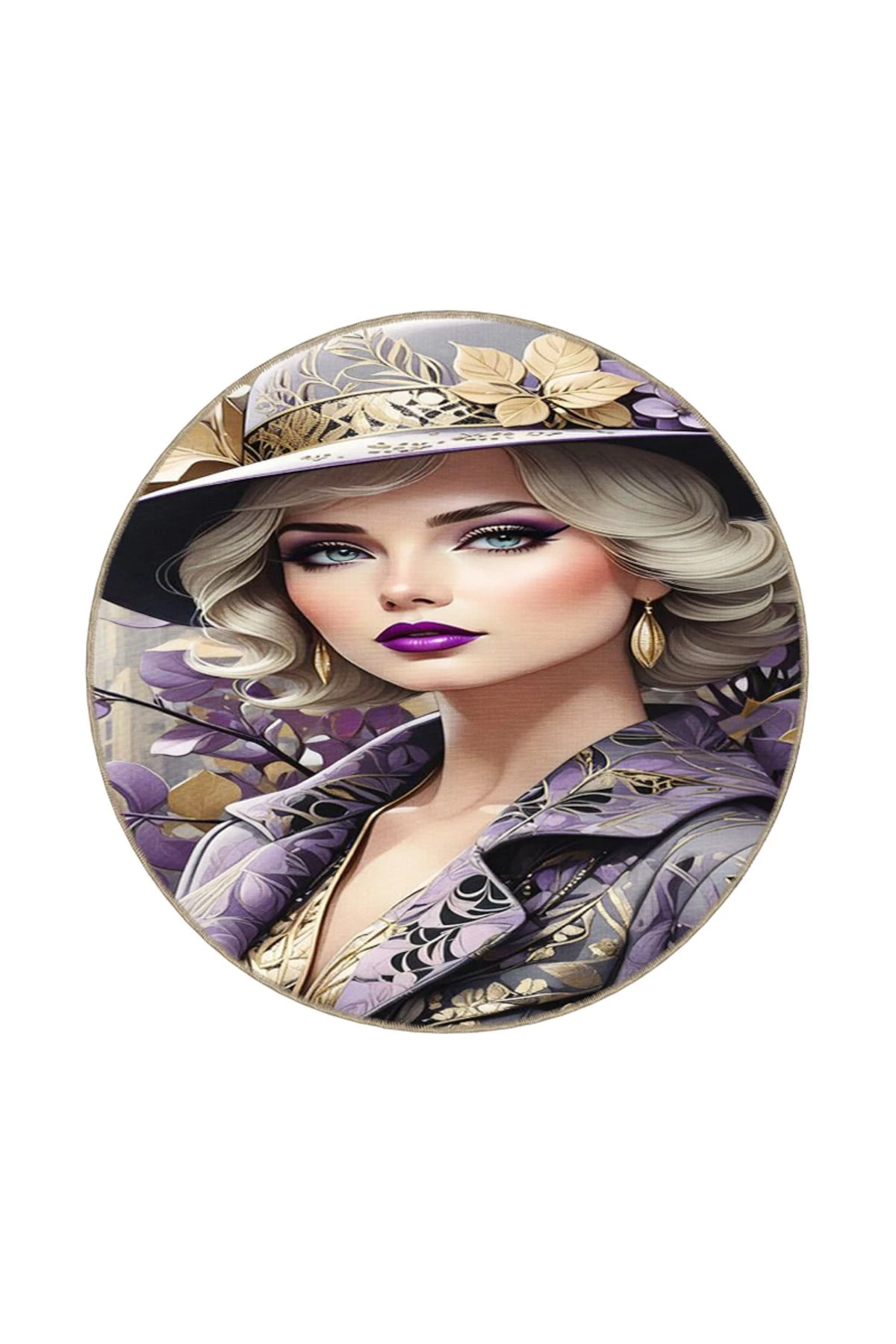 Mor Tonlarda Asil Kız Desenli Dokuma Taban miravip773