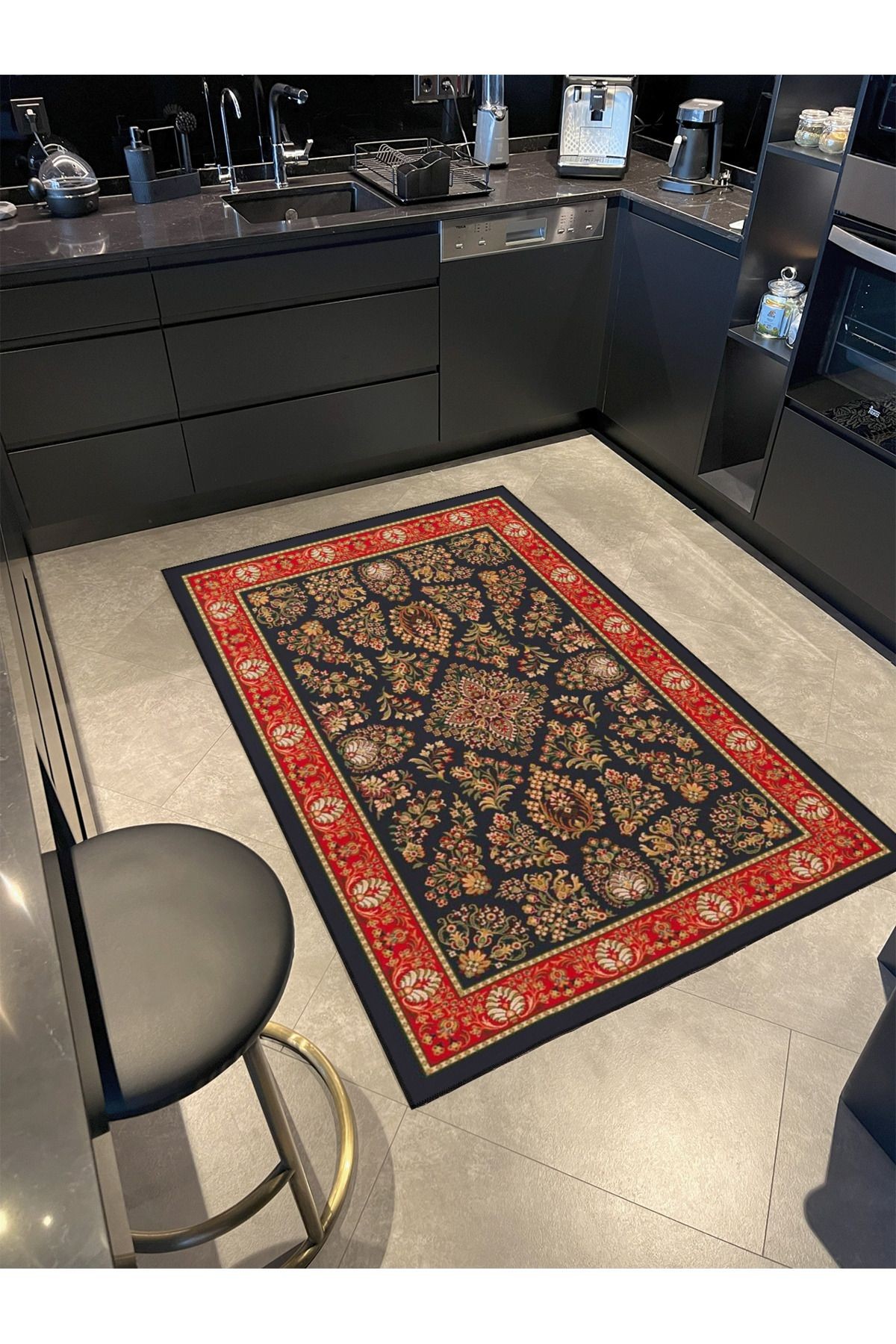 Turuncu Kahverengi Renklede Geleneksel Modern Dekoratif Halı miravip54