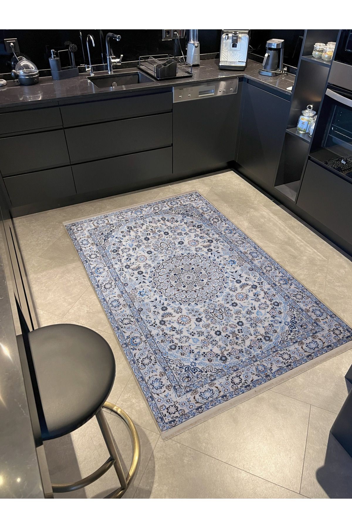 Açık Ton Gri Bej Temalı Geleneksel Motif Etnik Desenli Vintage Dekoratif Halı 2579