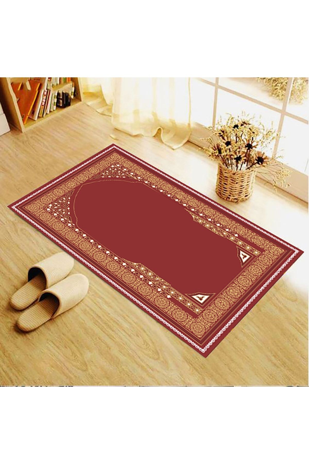 Kırmızı Çiçek Temalı Geometrik Seccade 70x120