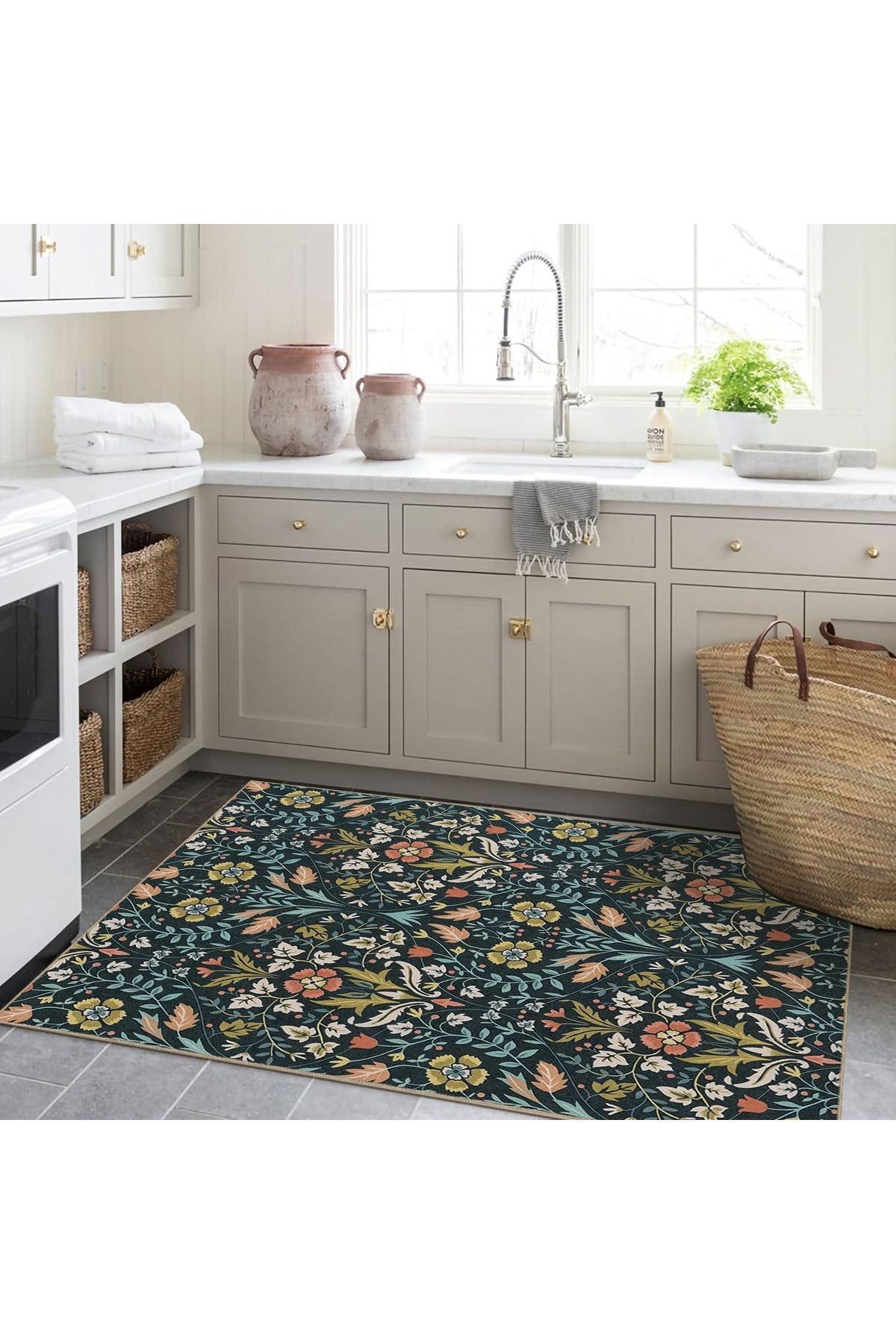 Tuğrul Koleksiyonu Çok Renkli Floral Karma Çiçekler Desenli Dokuma Taban Modern Dekoratif Halı 17