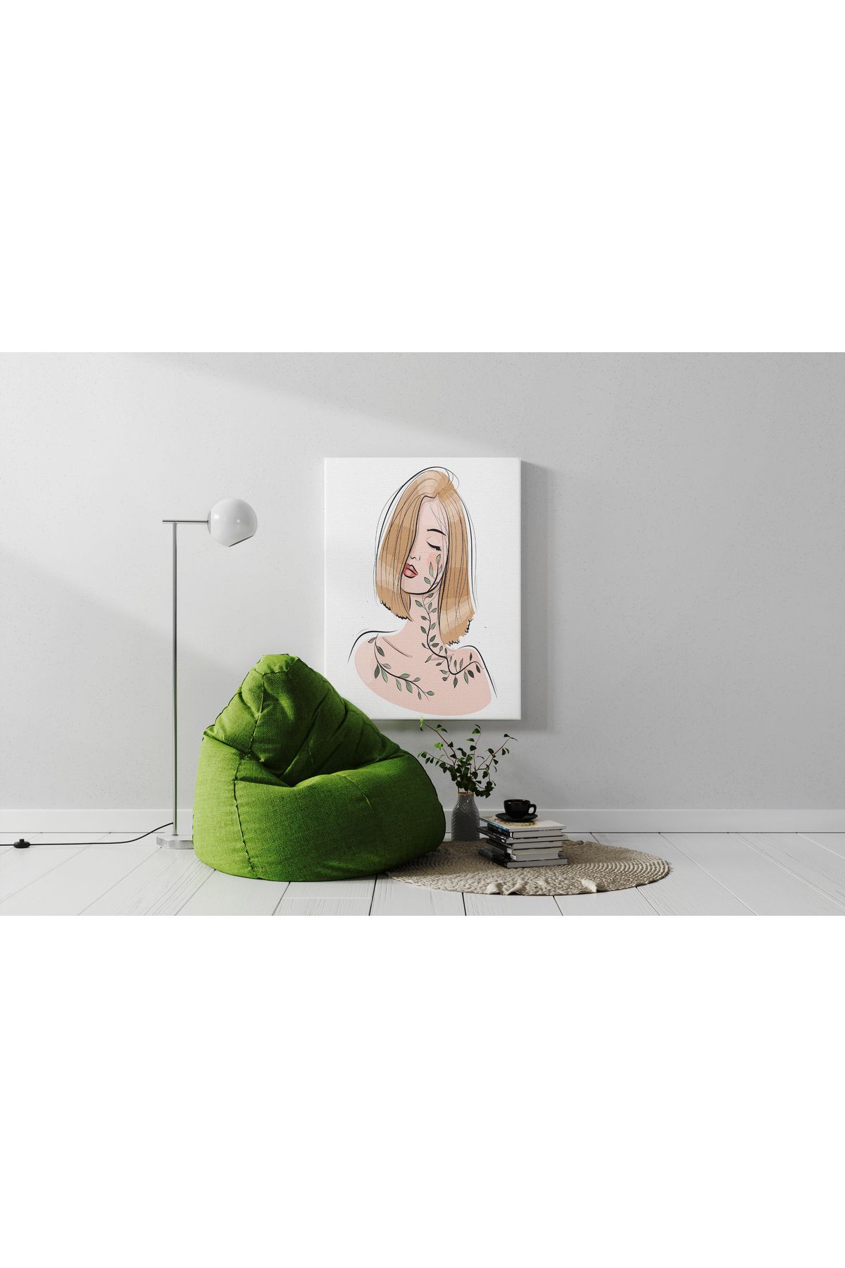 Kanvas Tablo Yapraklı Kız Desenli Modern Tablo