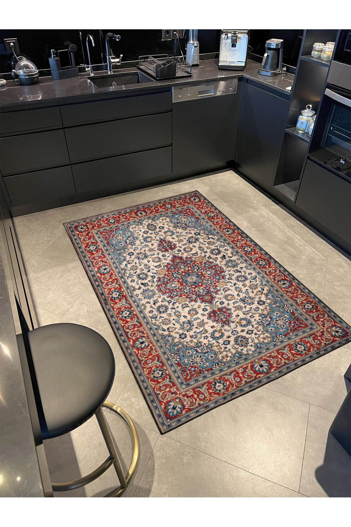 Kırmızı Mavi Tonlarda Geleneksel Modern Dekoratif Halı miravip58