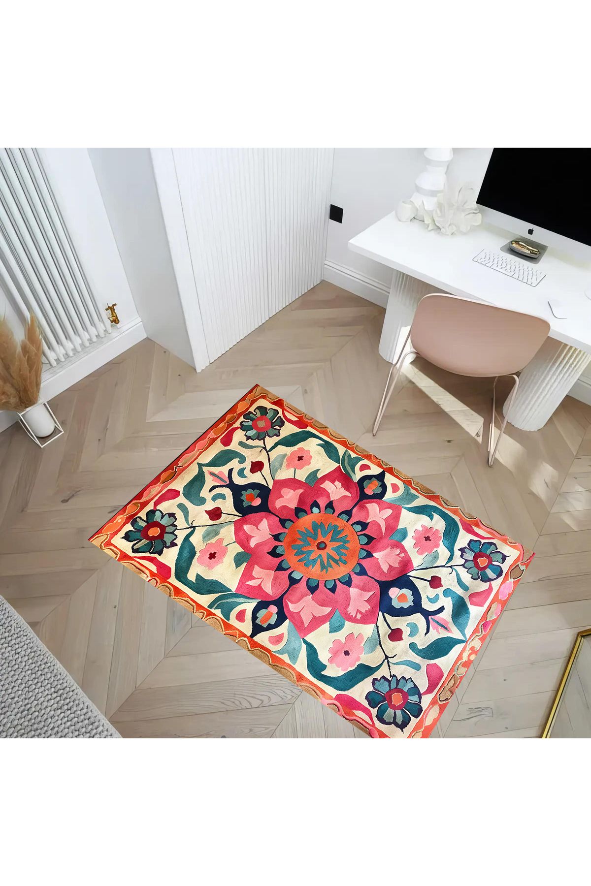 Paris Koleksiyonu Çok Renkli Çiçek Desenli Modern Dekoratif Halı paris16