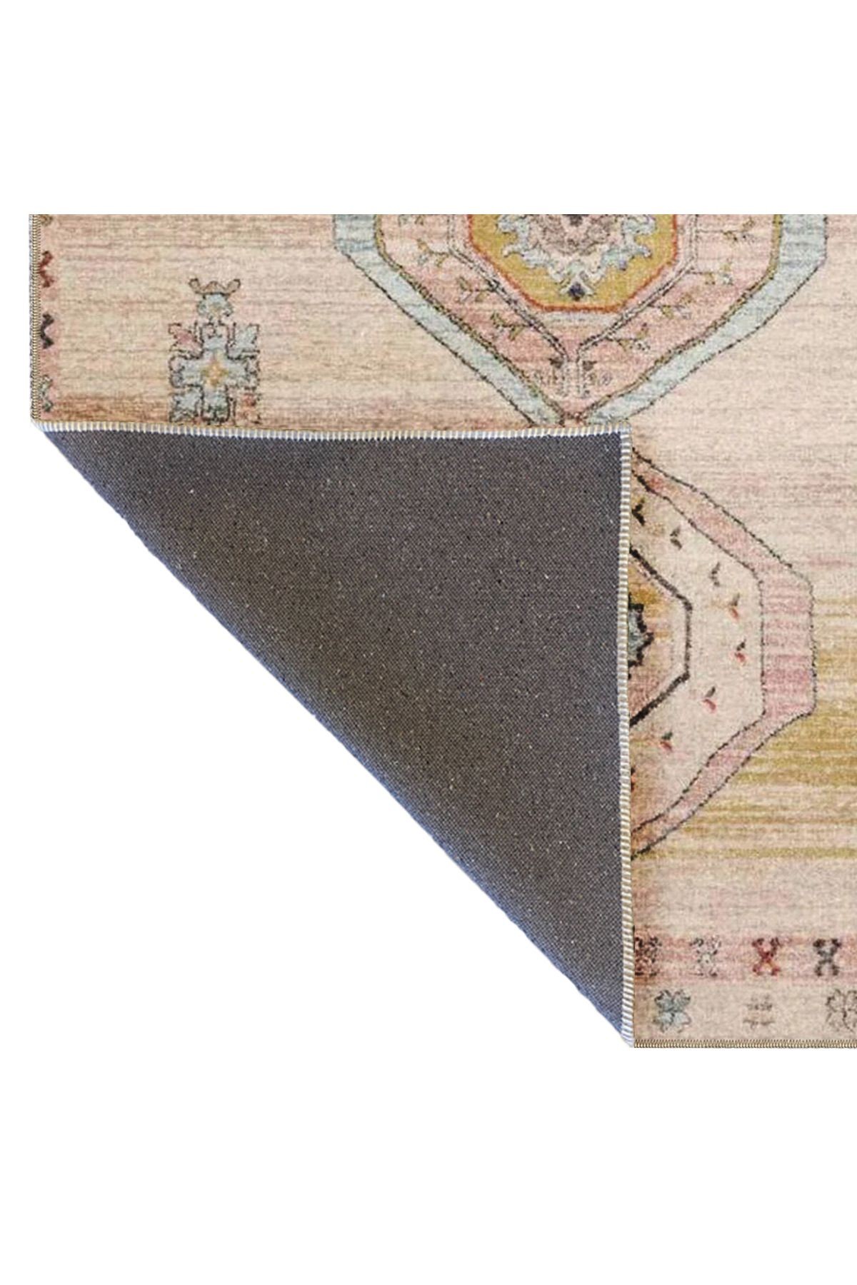 Bej Temalı Geleneksel Motif Desenli Vintage Dekoratif Halı 4782