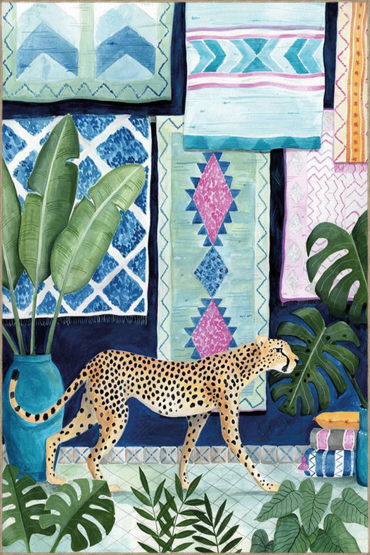 Çok Renkli Leopar Desenli Kreatif Modern Dekoratif Halı 3534