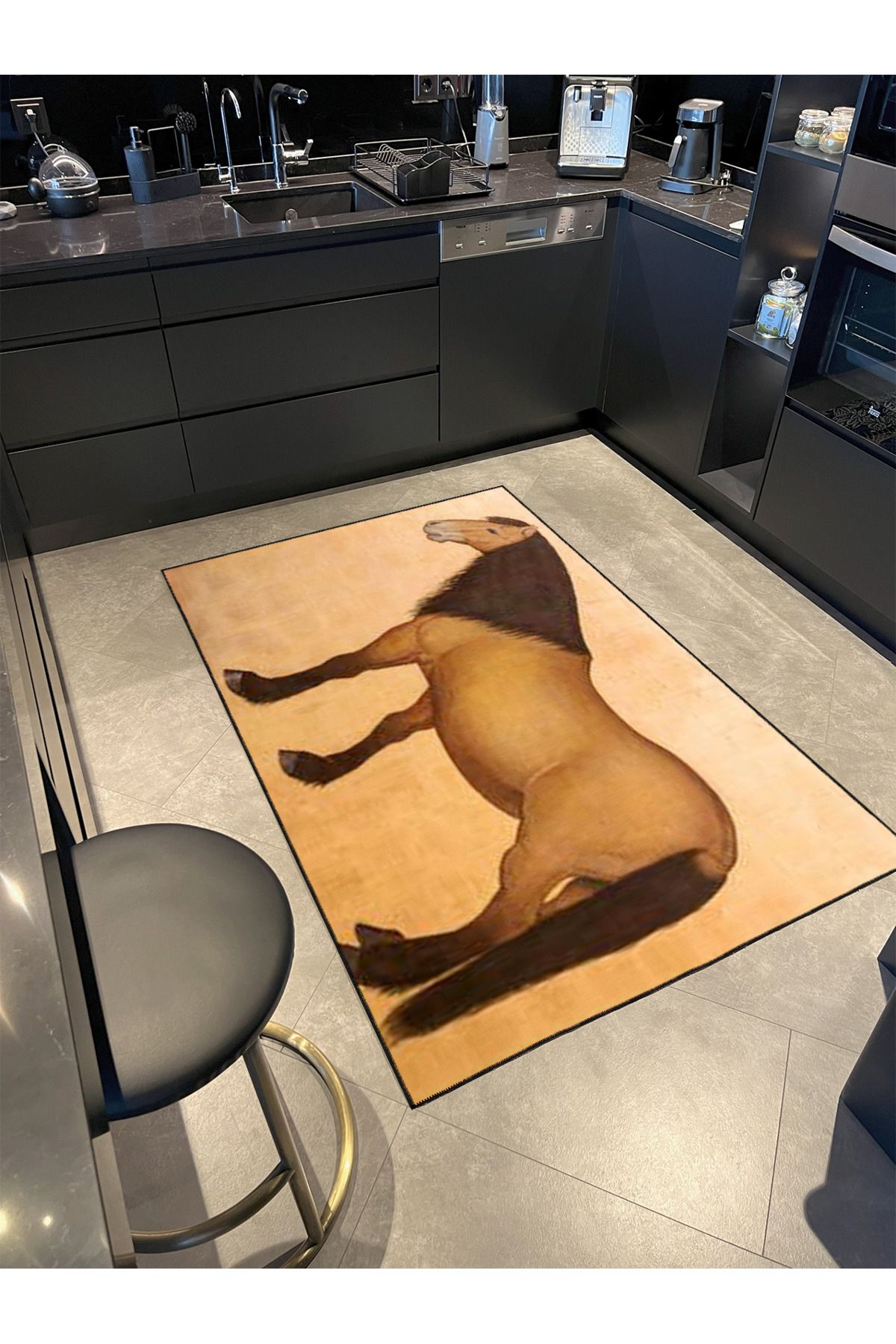 Animal Kahverengi Tonlarda Horse Desenli Dekoratif Halı miravip732