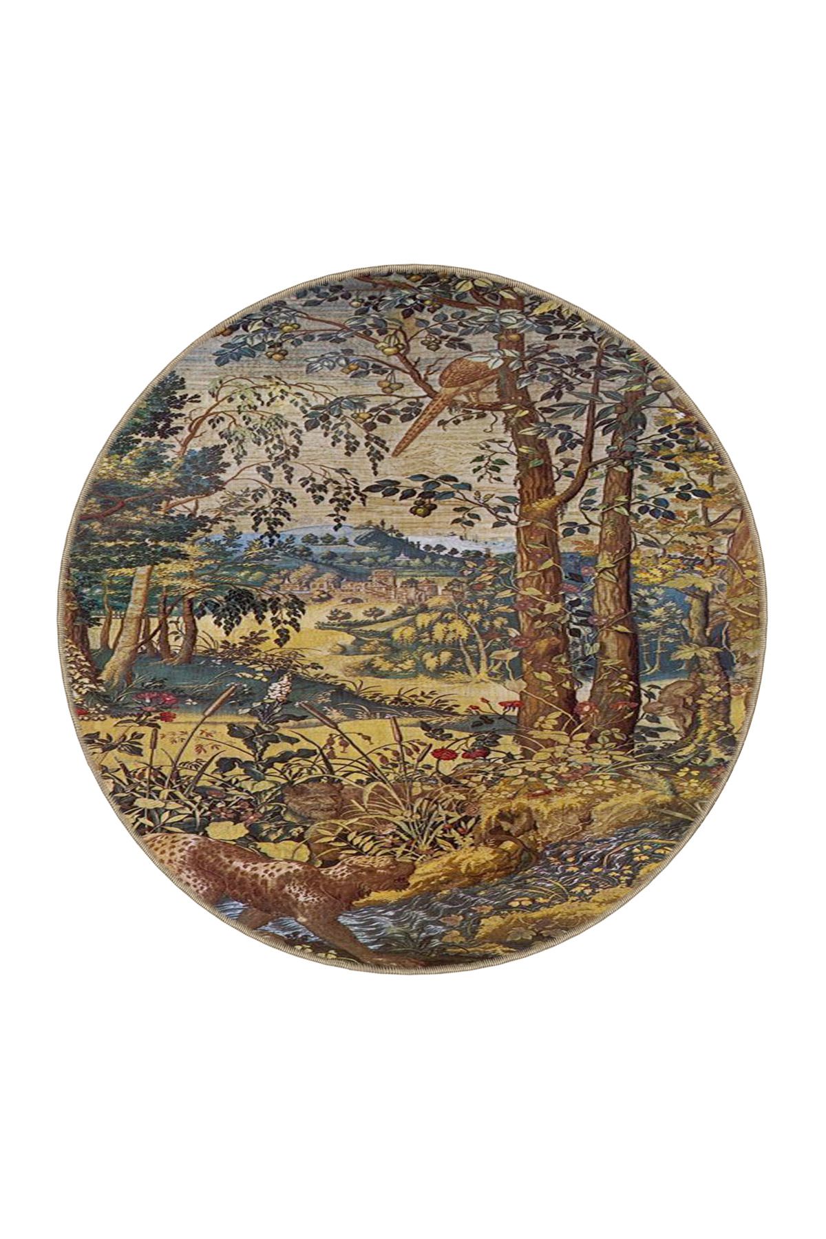 Kahverengi Tonlarda Orman Desenli Dekoratif Dokuma Taban Halı miravip20